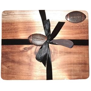 New In Box Wooden Football Cutting Board With Spreader